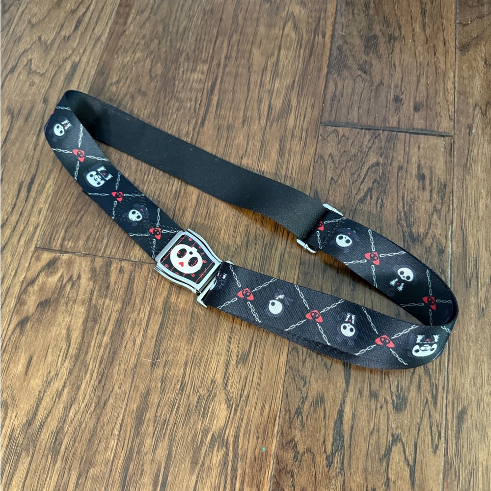 Skelanimals Black Skull Print Webbing Belt with Silver Buckle